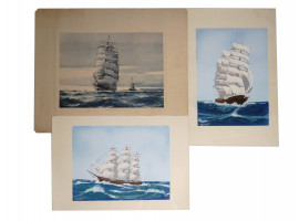 GROUP OF GOUACHE PAINTINGS SIGNED ONE LITHOGRAPH