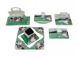 RARE GREEN PORCELAIN DESK SET BY ROYAL BAYREUTH