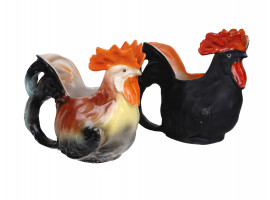 PORCELAIN ROOSTER MILK PITCHERS BY ROYAL BAYREUTH