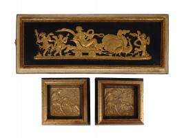 NEOCLASSICAL HAND CARVED GILT RELIEF WALL PLAQUES