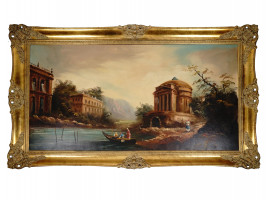 OIL PAINTING ITALIAN LANDSCAPE WITH RUINS SIGNED