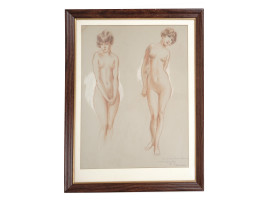 PASTEL DRAWING NUDE WOMEN SIGNED FABIEN FABIANO