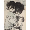 VINTAGE JUDAICA LITHOGRAPH SISTERS BY MOSHE GAT PIC-1