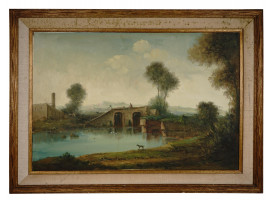 ANTIQUE 19 C RURAL OIL LANDSCAPE PAINTING SIGNED