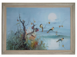 AMERICAN OIL BIRDS PAINTING SIGNED M. HENDERSON