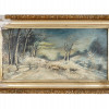 AMERICAN WINTER LANDSCAPE SHEEP PAINTING SIGNED PIC-0