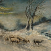AMERICAN WINTER LANDSCAPE SHEEP PAINTING SIGNED PIC-1