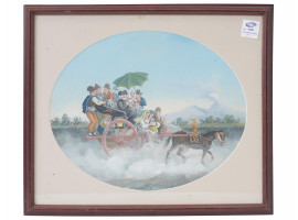 ITALIAN GOUACHE CARRIAGE PAINTING BY GAETANO DURA