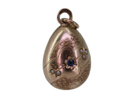 RUSSIAN GOLD EASTER EGG PENDANT WITH SAPPHIRE