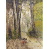 OIL PAINTING GIRL IN THE WOODS SIGNED PETER SANS PIC-1