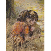 OIL PAINTING GIRL IN THE WOODS SIGNED PETER SANS PIC-2