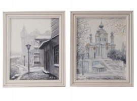 RUSSIAN MODERN WINTER CITYSCAPE PAINTINGS SIGNED