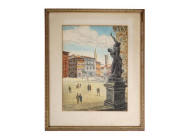 BELA SZIKLAY HAND COLORED ETCHING PRINT FLORENCE