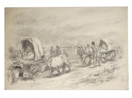 RUSSIAN CHARCOAL DRAWING SETTLERS BY SOLOMON BOIM