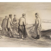 RUSSIAN CHARCOAL DRAWING FISHERMEN BY SOLOMON BOIM PIC-0