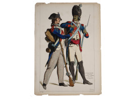 ANTIQUE 19 C FRENCH INFANTRY ETCHING BY JACQUEMIN