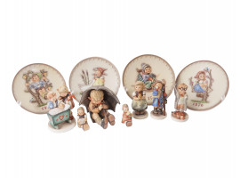 PORCELAIN GOEBEL HUMMEL FIGURINES AND WALL PLATES