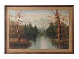 MID CENTURY LANDSCAPE PAINTING SIGNED ROBERT WOOD