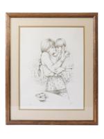 FRAMED LITHOGRAPH MOTHER WITH CHILD SIGNED VICKY