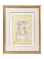 PASTEL PRINT GIRL WITH HAT HANDSIGNED EDNA HIBEL