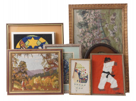 FRAMED EMBROIDERED PAINTINGS LANDSCAPES JUDAICA