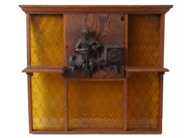 YELLOW BOTTLE GLASS WALL SHELF WITH METAL RELIEF