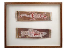 PAIR OF AUSTRALIAN ABORIGINAL ART BARK PAINTINGS