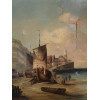 ANTIQUE OIL ON CANVAS PAINTING SEA PORT LANDSCAPE PIC-1