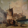 ANTIQUE OIL ON CANVAS PAINTING SEA PORT LANDSCAPE PIC-2