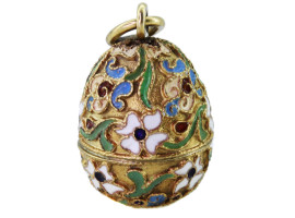 RUSSIAN SILVER GILT CLOISONNE ENAMEL EGG PENDANT