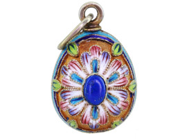 RUSSIAN SILVER GILT ENAMEL LAZULI EGG PENDANT