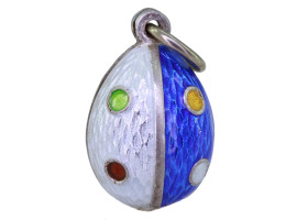 RUSSIAN SILVER AND GUILLOCHE ENAMEL EGG PENDANT