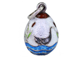 RUSSIAN SILVER AND ENAMEL SWAN LAKE EGG PENDANT