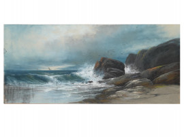 ANTIQUE MARINE PASTEL PAINTING SIGNED BY ARTIST