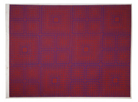 OP ART PRINT ON BOARD BLUE AND RED HANDSIGNED