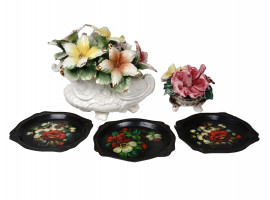 CAPODIMONTE FLOWER BASKETS AND ZHOSTOVO TRAYS