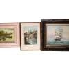 VINTAGE OIL MARINE PAINTINGS AND COLOR LITHOGRAPH PIC-0