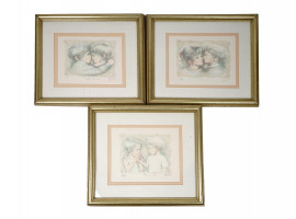 THREE FRAMED COLOR PRINTS WITH CHILDREN SIGNED