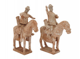 ANTIQUE MING DYNASTY POTTERY EQUESTRIAN FIGURINES