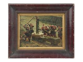 ANTIQUE OIL PAINTING MILITARY SCENE SIGNED NELSON