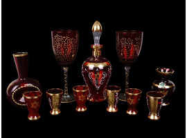 MURANO RUBY RED AND GOLD GLASS JUDAICA DRINK SET