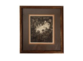 YESHIVA JUDAICA SCENE ETCHING ART BY SAUL RASKIN