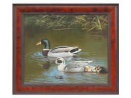 FRAMED OIL PAINTING OF DUCKS SIGNED FRED CAMPELL