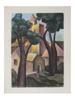 CUBIST PASTEL ON PAPER LANDSCAPE PAINTING SIGNED PIC-0