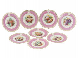 ANTIQUE PORCELAIN PLATES WITH HAND PAINTED FRUITS