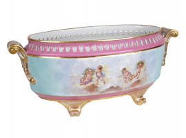ANTIQUE PINK PORCELAIN HAND DECORATED TUREEN