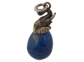 RUSSIAN GILT SILVER & LAPIS ELEPHANT EGG PENDANT