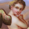 ANTIQUE 19TH C. MINIATURE ON PORCELAIN, CHERUB PIC-1