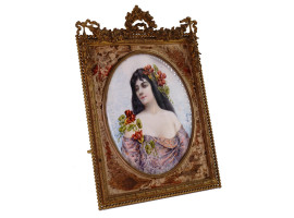 ANTIQUE 19TH C MINIATURE PAINTING, FLORA PORTRAIT