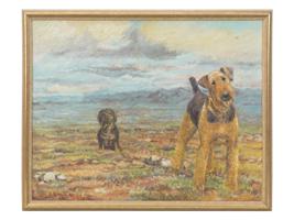 AMERICAN OIL PAINTING DOG SIGNED BY GISELA KELLER